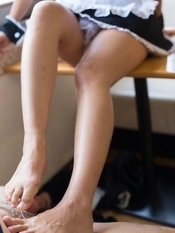 Kinky teen maid Hoshikawa Uika using her bare feet to give her employer a footjob