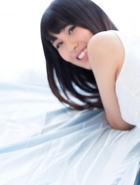 Sexy teen Kotomi Shinosaki flashes her pussy and showcases her blue toenails