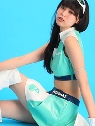 Tsukasa Arai is sexy steward in short skirt and long boots