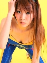 Minami Haduki busty is hot cupcake in blue latex outfit