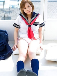 Runa Hamakawa plays with her uniform skirt after classes