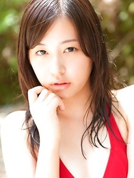 Mikako Horikawa with hot body in red lingerie plays outdoor