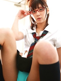 Miu Nakamura in hot school uniform shows ass in blue thong