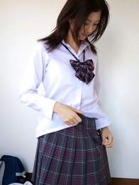 Azusa Togashi undresses uniform to show behind in panty