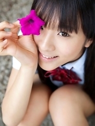 Miho Morita in school uniform loves flowers and fresh air